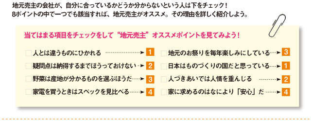 当てはまる項目をチェックして“地元売主”オススメポイントを見てみよう！